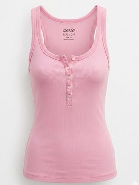Aerie Real Soft Pink Ribbed Henley Racerback Tank Top Small